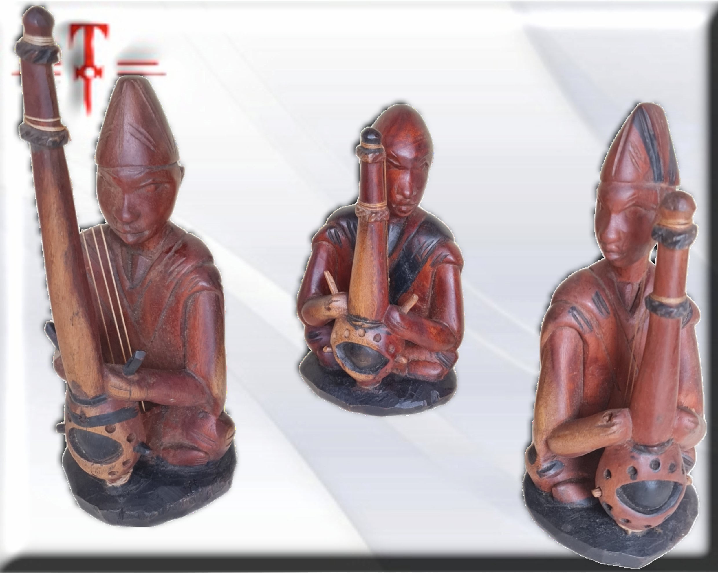 Trio Músicos Tribal madera hecho a mano , arte Africano , Galería de arte - Imagen 2