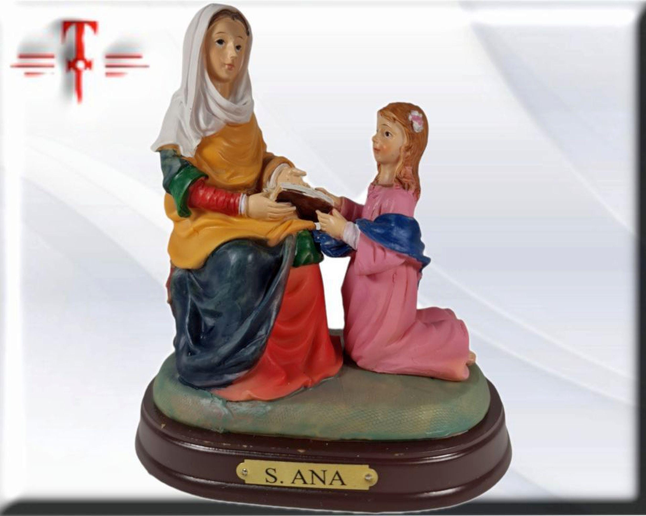 Figura Religiosa de Santa Ana Sentada en Resina Fina - Imagen 2