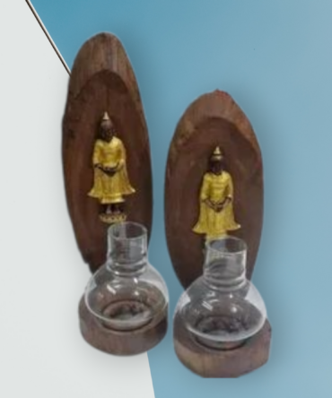 porta velas de madera Buda