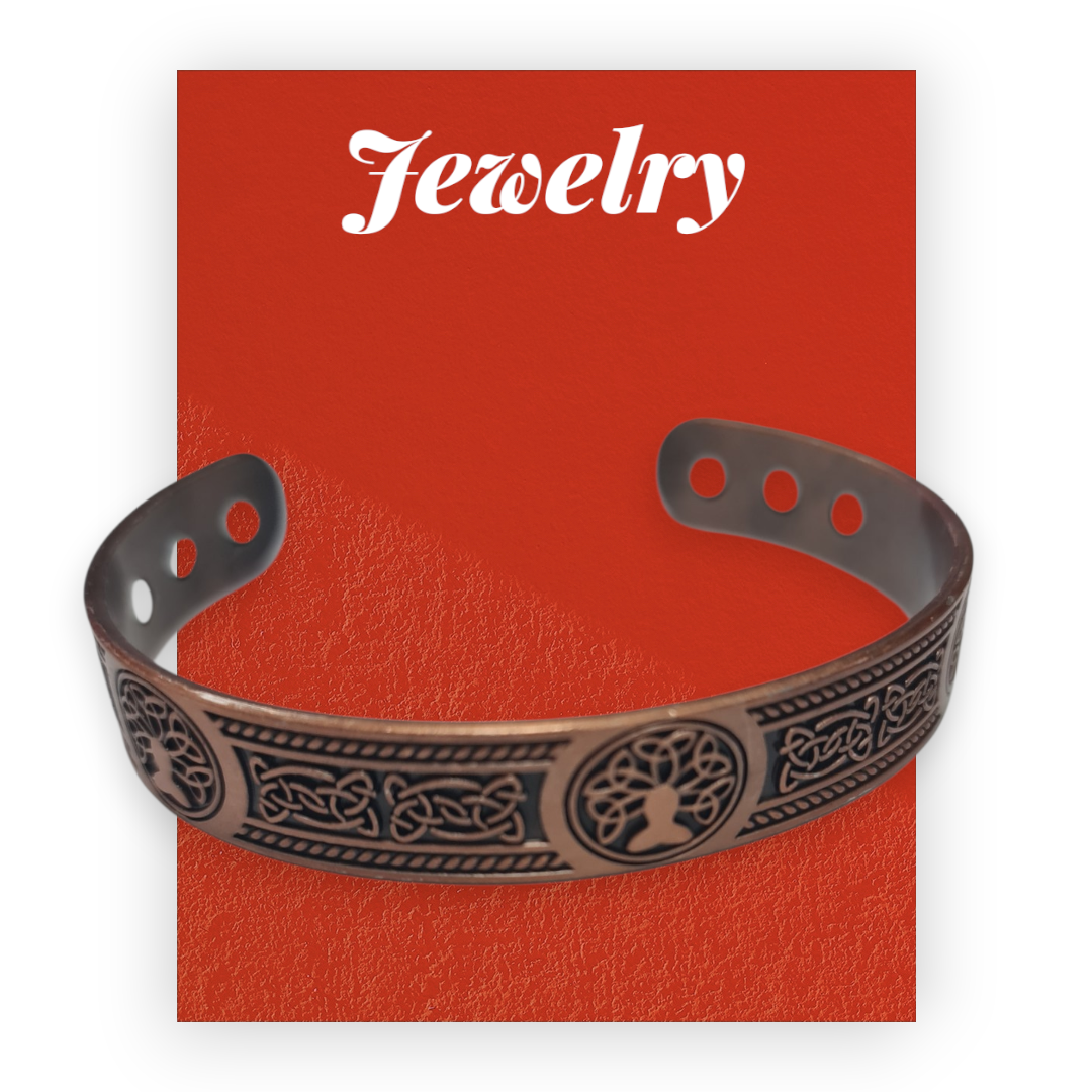 Brazalete de Cobre Magnético o Ajustable – Diseño Árbol de la Vida - Imagen 3