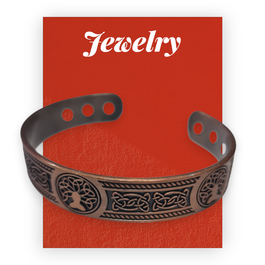 Brazalete de Cobre Magnético o Ajustable – Diseño Árbol de la Vida