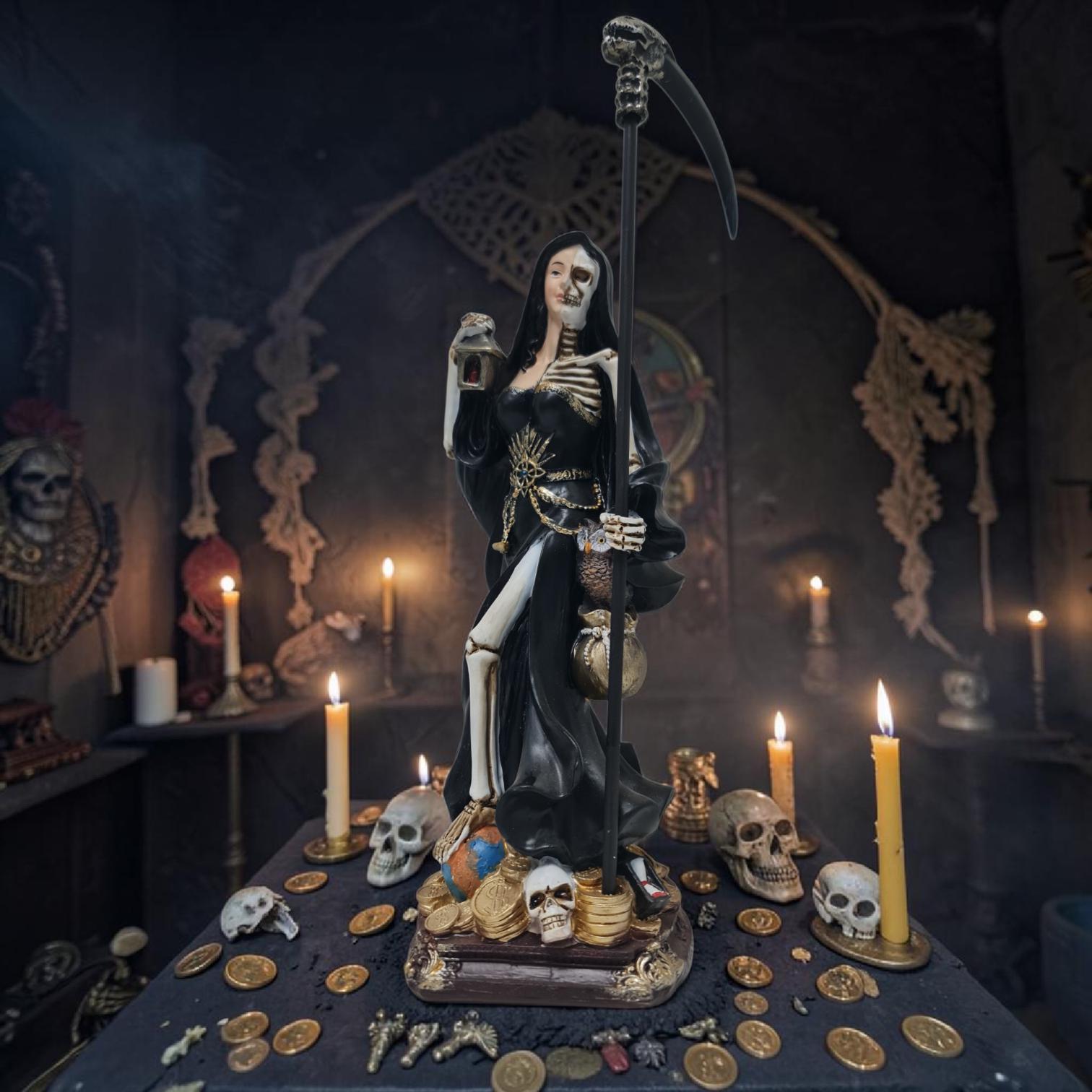 Estatua de La Catrina (Santísima Muerte) – Figura de Resina Pintada a Mano (2 colores) - Imagen 10